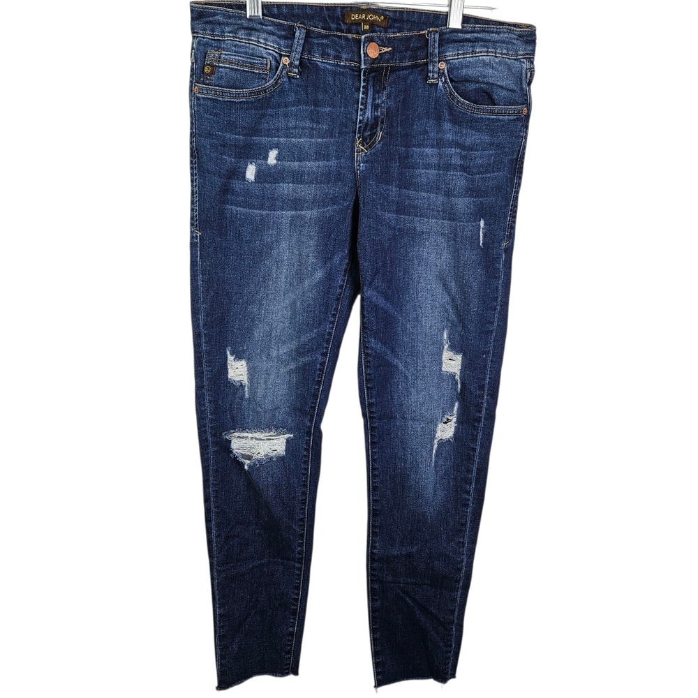Dear John Distressed Denim Jeans Dark Wash Stretch Skinny‎ Ankle Size 28